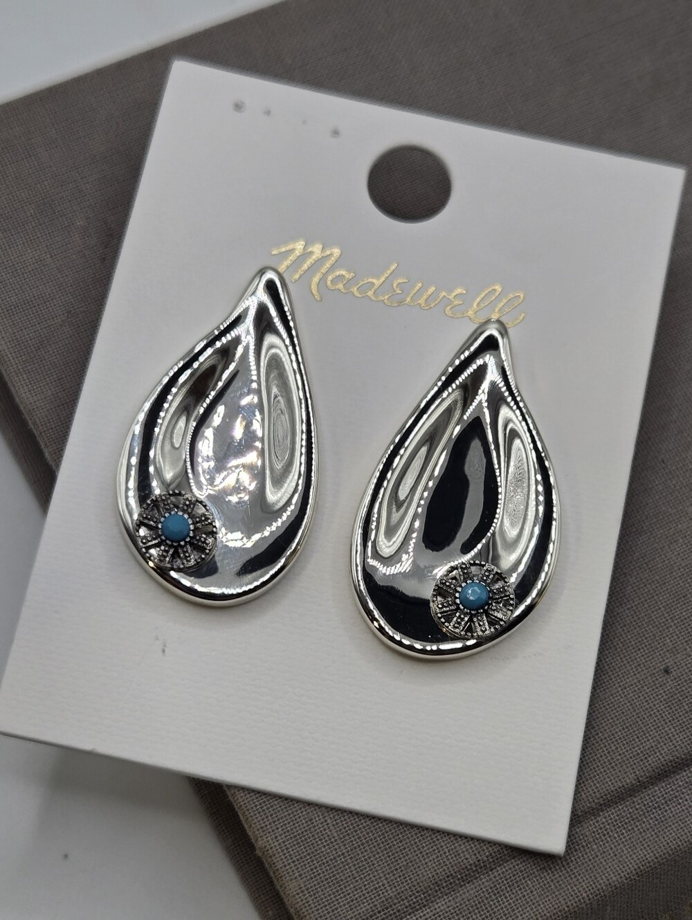 Madewell Silver Tone Droplet Earrings Silver Brutalist Blob Organic Shape Studs